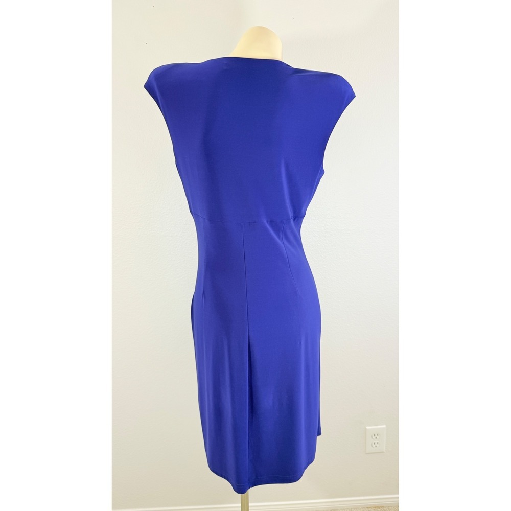 Lauren Ralph Lauren Royal Blue Cocktail Ruched V-Neck Sheath Dress Size 12 - Picture 2 of 10